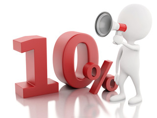 3d white people with percent sign. discount concept on white bac