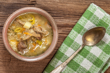 Soup with buckwheat and vegetables.