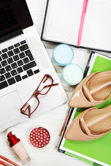 Fashion blogger concept. Still life of fashion creative space