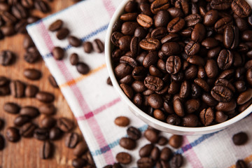 Still-life with a cup of coffee beans