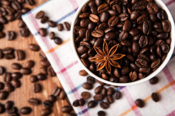 Still-life with a cup of coffee beans