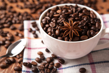 Still-life with a cup of coffee beans
