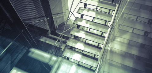 Obraz premium Room. Modern office interior, stairs, clean space in business bu