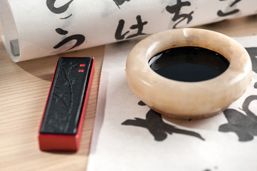 Closeup image of calligraphy tools