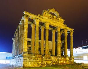 Ancient roman temple in  night