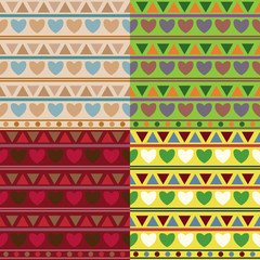 Cozy texture with hearts and triangles in four colors