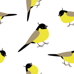 Seamless pattern with adorable yellow birds