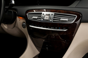 Fototapeta na wymiar Panel of business car. Auto interior detail.