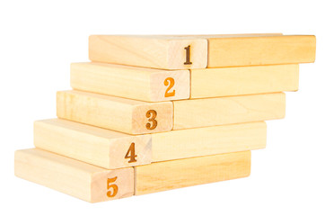 stairs wooden with number  five up to number one