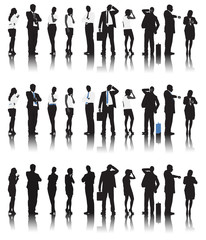 Silhouettes Business People Row Waiting Teamwork Concept
