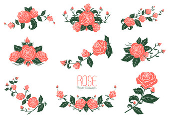 Pink rose Collection, vector illustration - obrazy, fototapety, plakaty