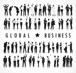 Silhouettes of Business People and Global Business Concept