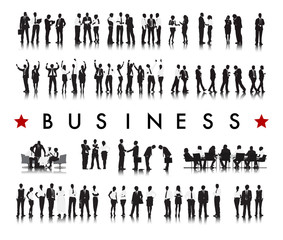 Silhouettes of Successful Business People and the Text Business