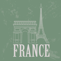 France landmarks. Retro styled image