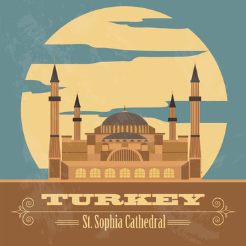 Turkey Landmarks. Retro Styled Image. Vector Illustration