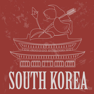 South Korea landmarks. Retro styled image