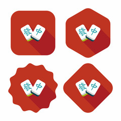 Chinese New Year flat icon icon with long shadow, Chinese mahjon