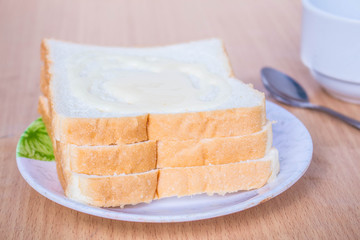 Bread topped with milk