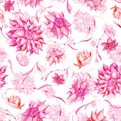 Watercolor pattern with pink flowers