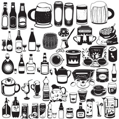 collection of different drink black icons
