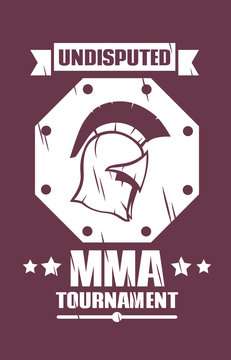 MMA tournament emblem with spartan helmet vector illustration
