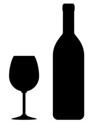black wine bottle and glass