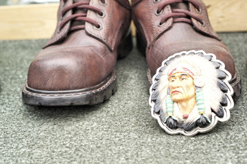 Close up of vintage cowboy boots