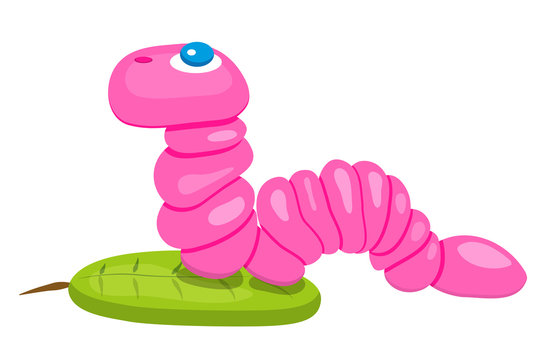 Vector graphics with a cute pink worm - earthworm