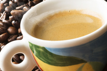 cup of coffee on the wooden table