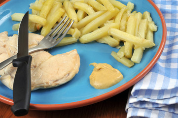 Escalope, frites et moutarde