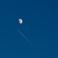 Plane and moon in the sky