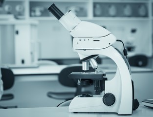 Close up on microscope in laboratory