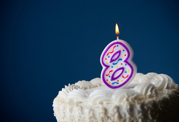 Cake: Birthday Cake With Candles For 8th Birthday - obrazy, fototapety, plakaty