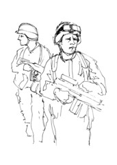 Fototapeta na wymiar Hand drawing soldiers. Vector illustration