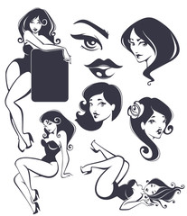 vector collection of pinup girls and faces - 76148064