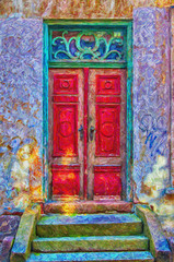 Red Door Green Frame digital painting
