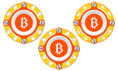 Set of three icons with perforated ring and bit coin symbol
