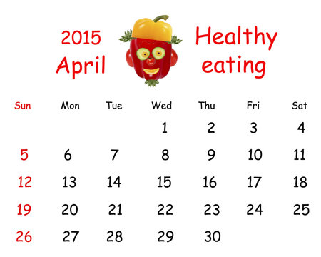 2015 Calendar. April. Funny portrait made ??of vegetables and fr