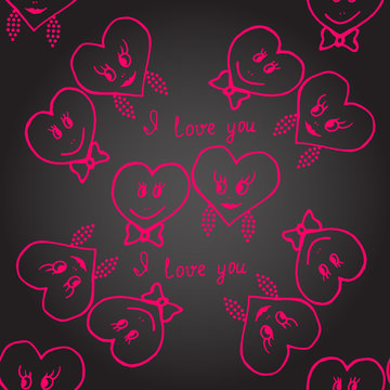 Seamless. Hand-drawn hearts for valentines day. Vector