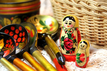 Fototapeta na wymiar Mix of traditional Russian Souvenirs