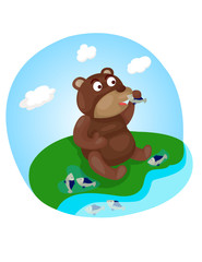 cute bear eating fish