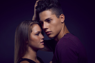 Fashion portrait of young beautiful couple