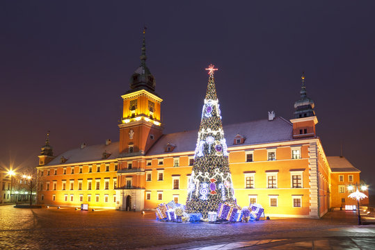Fototapeta Warsaw, Castle square in the Christmas holidays