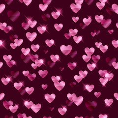 Glowing pink hearts sequins background.