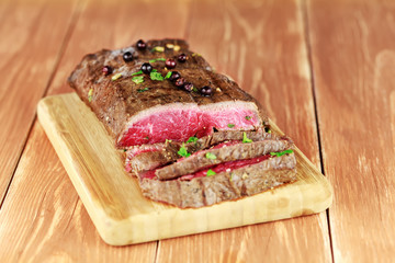 Delicious dinner of rare roast beef