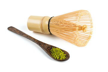 powdered green tea Matcha and bamboo whisk