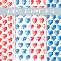 Set of 4 seamless patterns for universal background. Valentine's