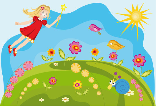 Colorful background fairy with flowers