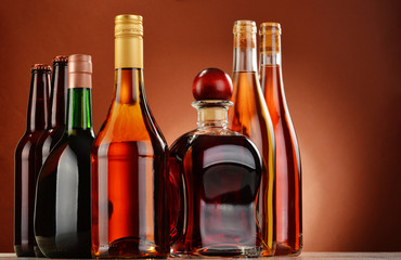 Bottles of assorted alcoholic beverages