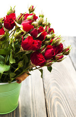 Red roses in bucket